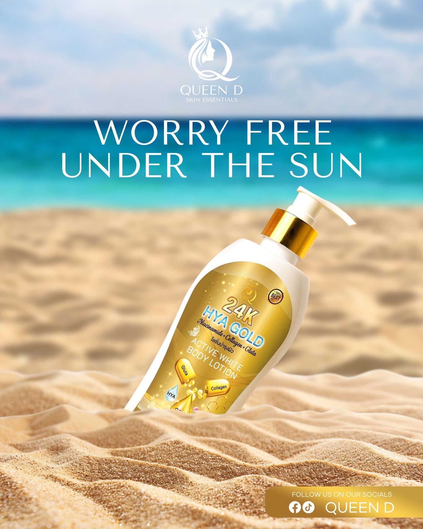 QUEEN D 24K HYA GOLD Active White Body Lotion with SPF 50 PA+++ 300ml | NEW