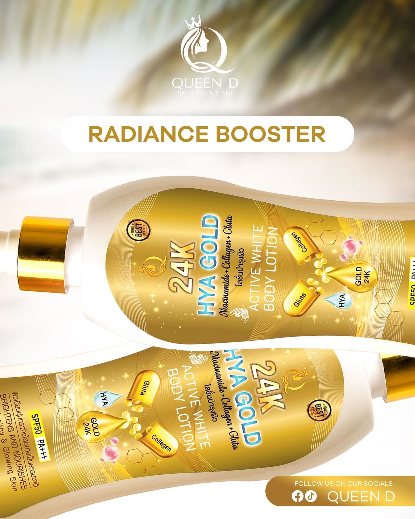 QUEEN D 24K HYA GOLD Active White Body Lotion with SPF 50 PA+++ 300ml | NEW