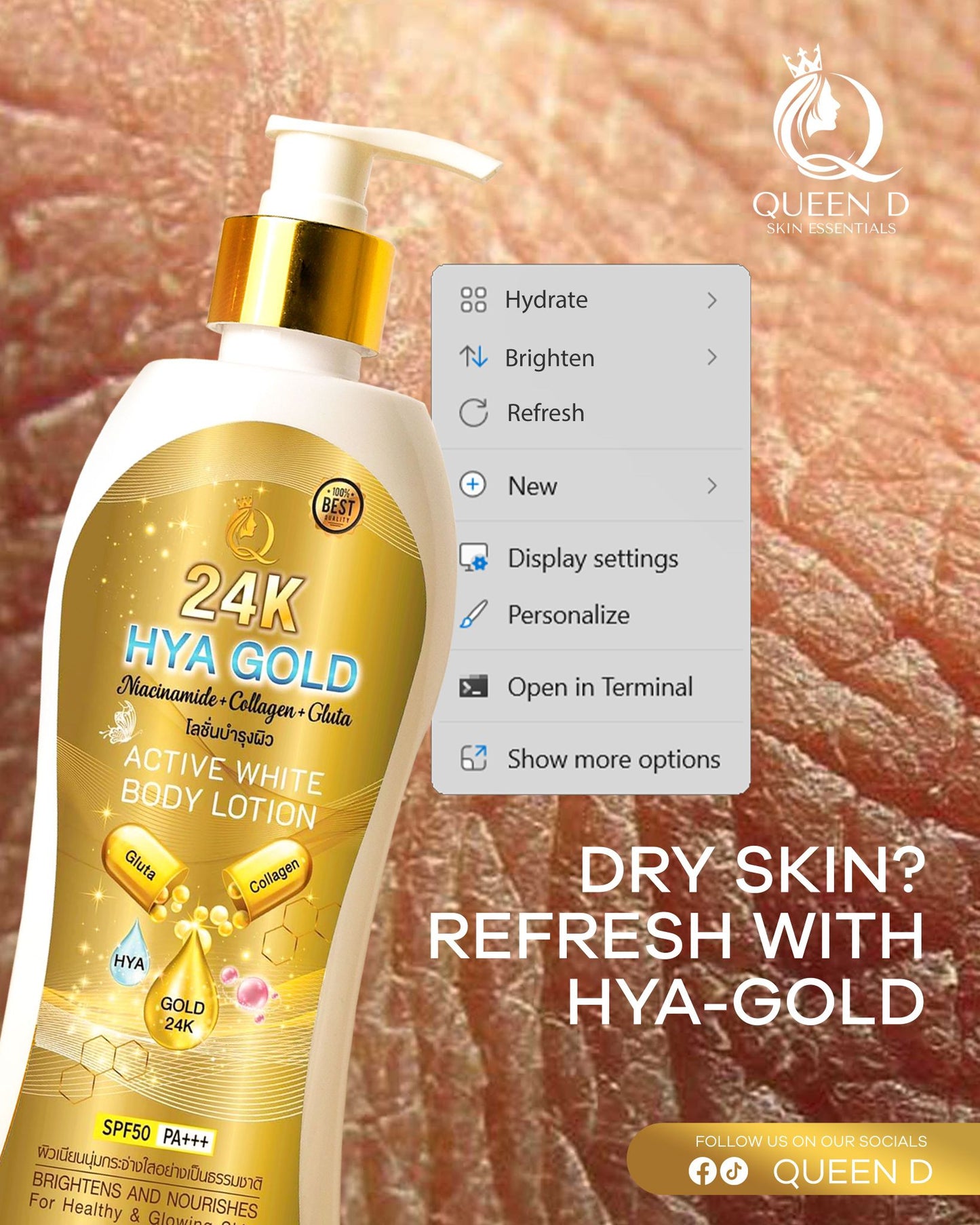 QUEEN D 24K HYA GOLD Active White Body Lotion with SPF 50 PA+++ 300ml | NEW