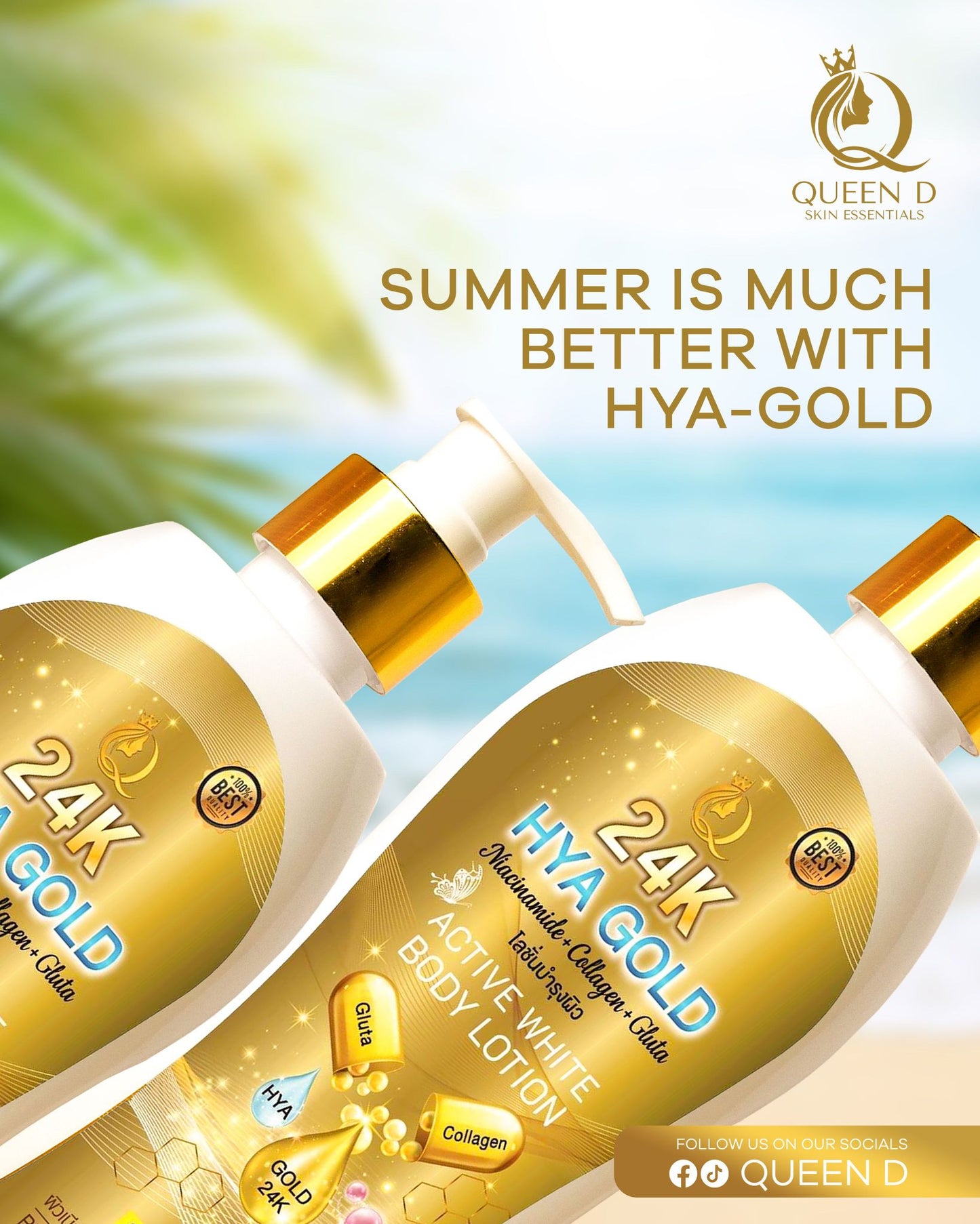 QUEEN D 24K HYA GOLD Active White Body Lotion with SPF 50 PA+++ 300ml | NEW