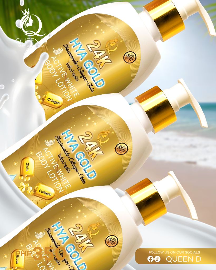 QUEEN D 24K HYA GOLD Active White Body Lotion with SPF 50 PA+++ 300ml | NEW