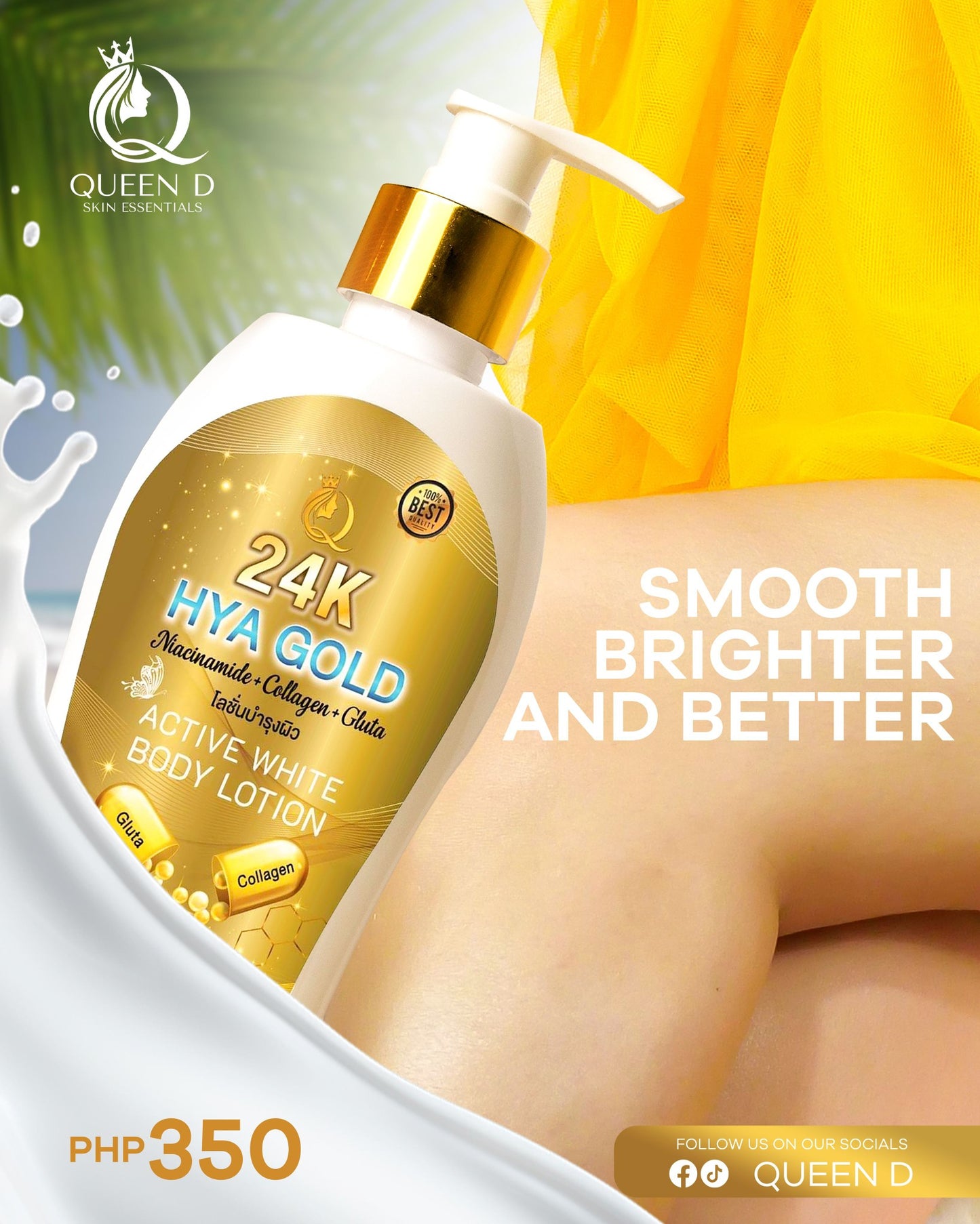 QUEEN D 24K HYA GOLD Active White Body Lotion with SPF 50 PA+++ 300ml | NEW