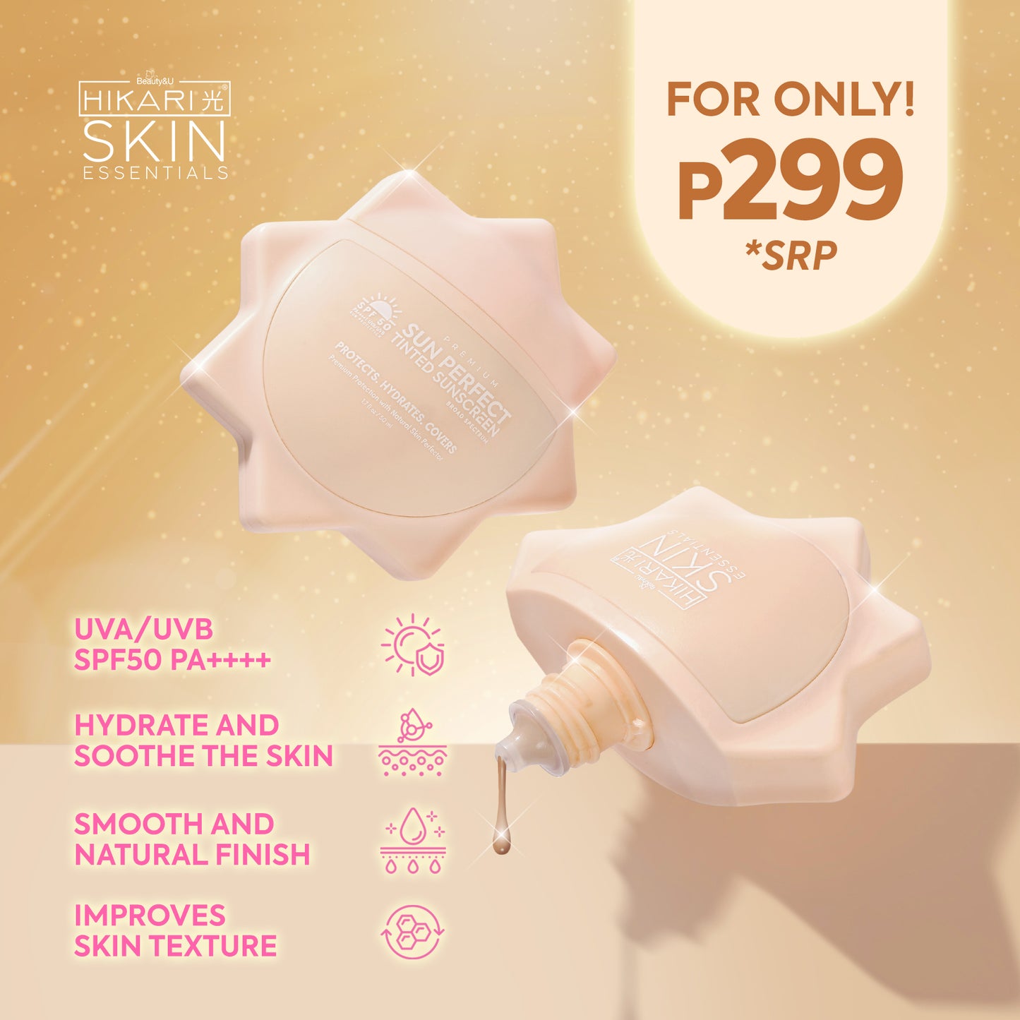 HIKARI SKIN Premium SUN PERFECT Tinted Sunscreen SPF 50 Facial Sunscreen Sun Protection Ultrafresh