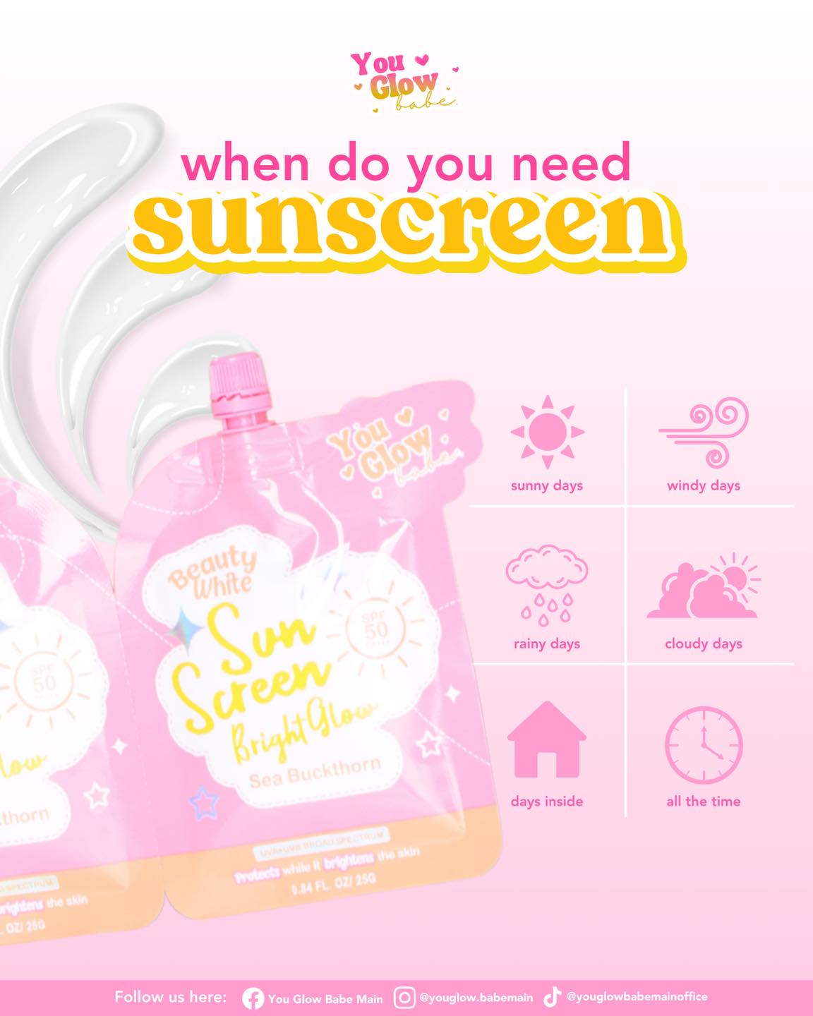 You Glow Babe Beauty White Bright Glow with Sea Buckthorn Sunscreen SPF 50 PA+++