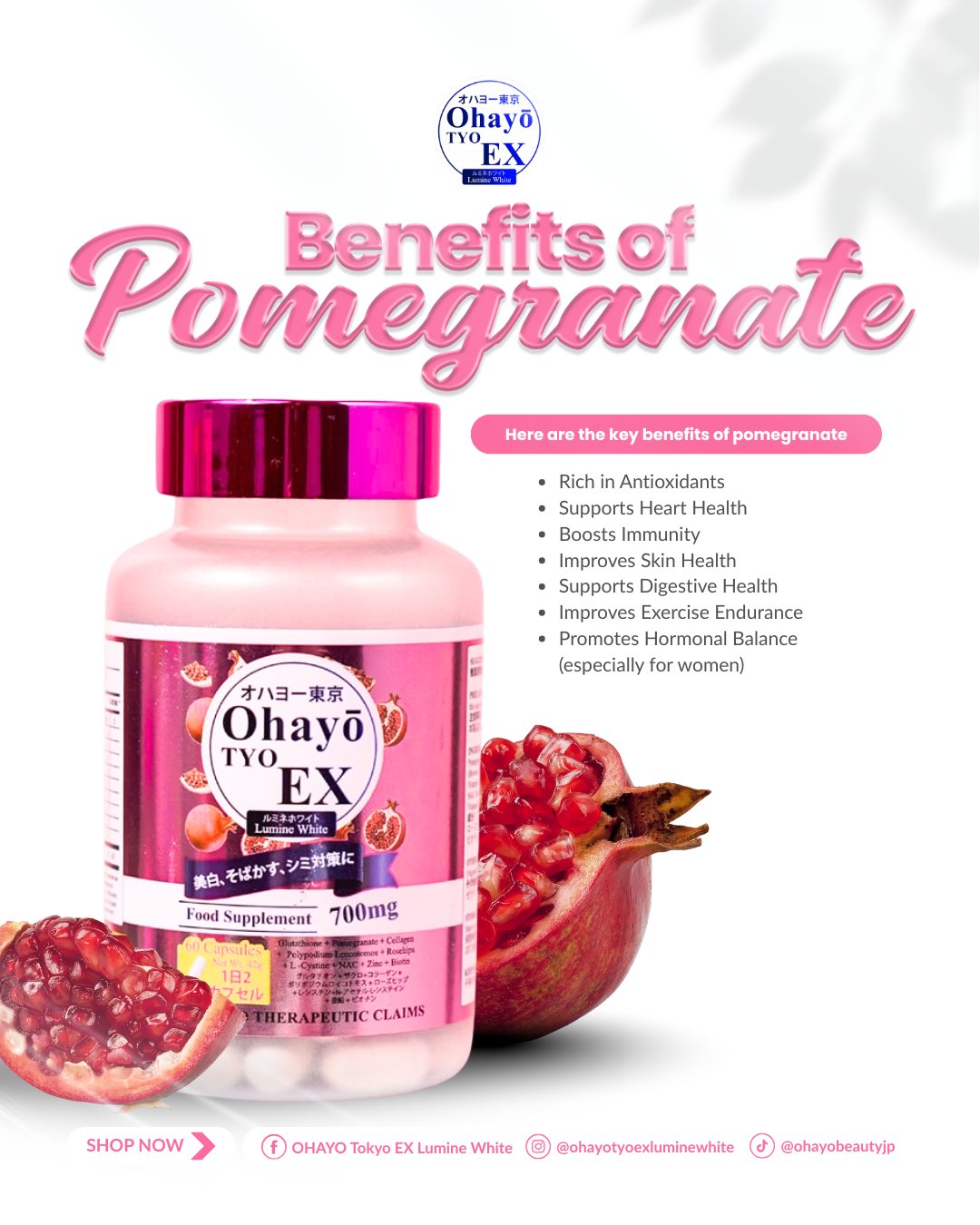 Ohayo TYO EX Lumine White Glutathione 60 Capsules Original From Japan