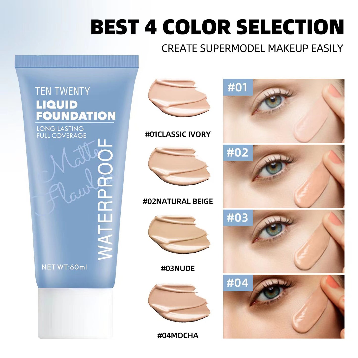 TEN TWENTY Full Coverage Matte Liquid Foundation Oil Control 24H Long Lasting Waterproof Concealer