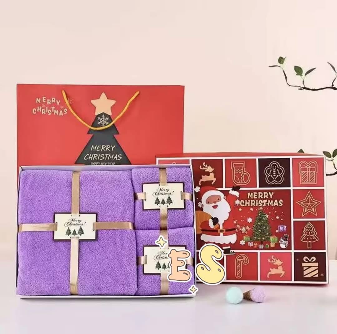 Trending Now! Christmas 3 in 1 Gift Set Bath Towel With Box and Paper Bag