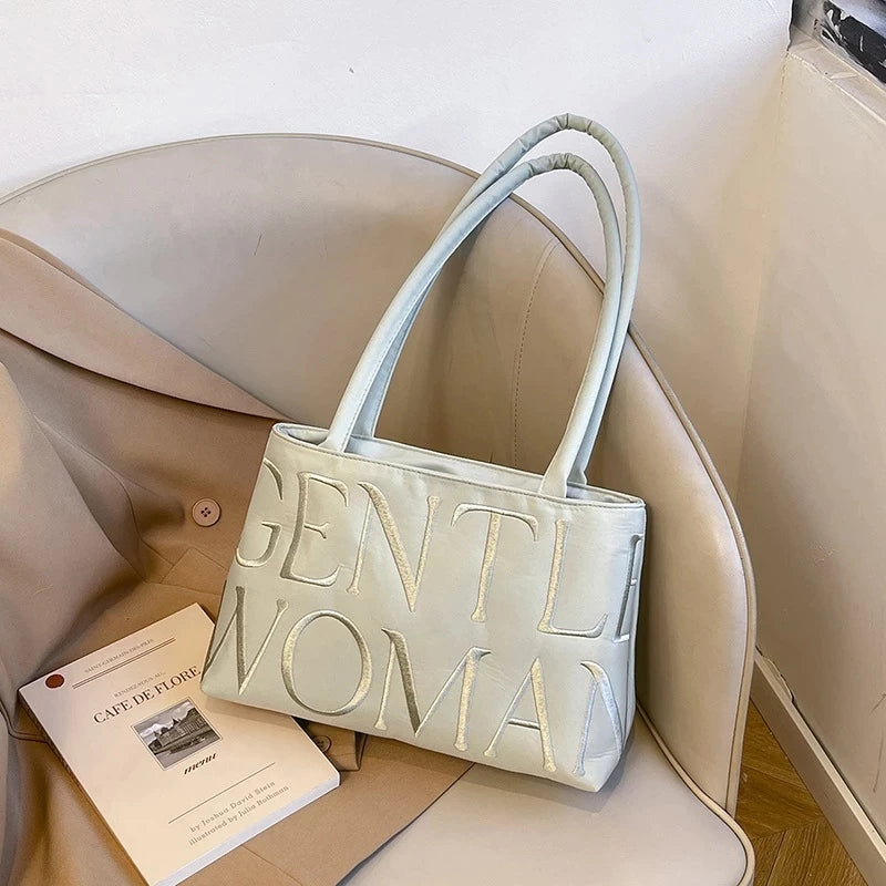 Gentlewoman shoulder bag fashionable versatile satin letter embroidery thread handbag underarm bag