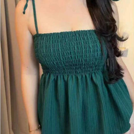 1026-Shirred Ruffle Trim Adjustable Shoulder Strap Fit Size (S-XL)