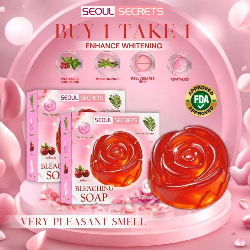 B1T1 ROSE Bleaching Soap FDA Approved with Whitening Booster Tranexamic Acid & Licorice Extract for