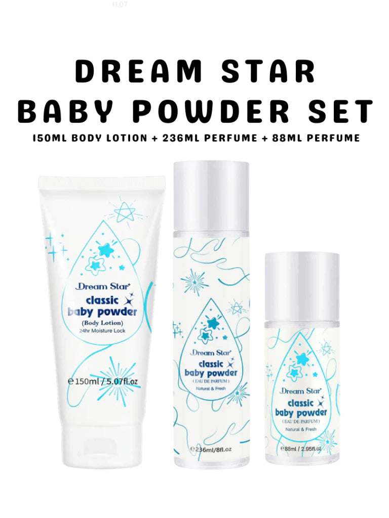 Dream Star Baby Powder Set - 150ml Body Lotion + 236ml Perfume + 88ml Perfume