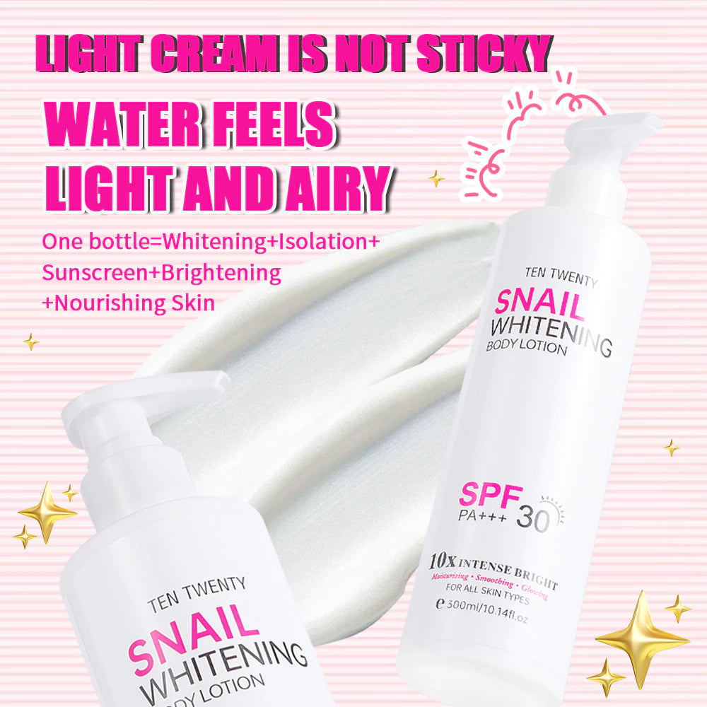 TEN TWENTY 300ml Snail Whitening Spf 30 PA+++ Body Lotion Collagen 10X Intense Bright Beauty Lotion