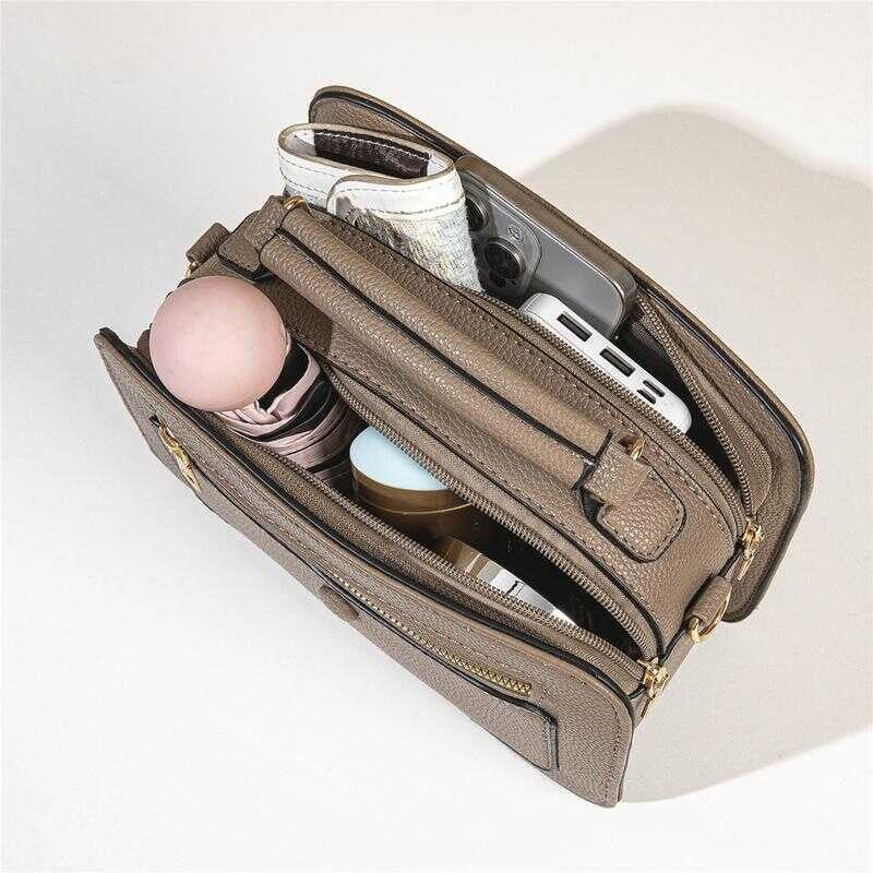 8MNY-CP089 Women Small Apricot Crossbody Multi Compartment Vintage Feel Rectangular Shape