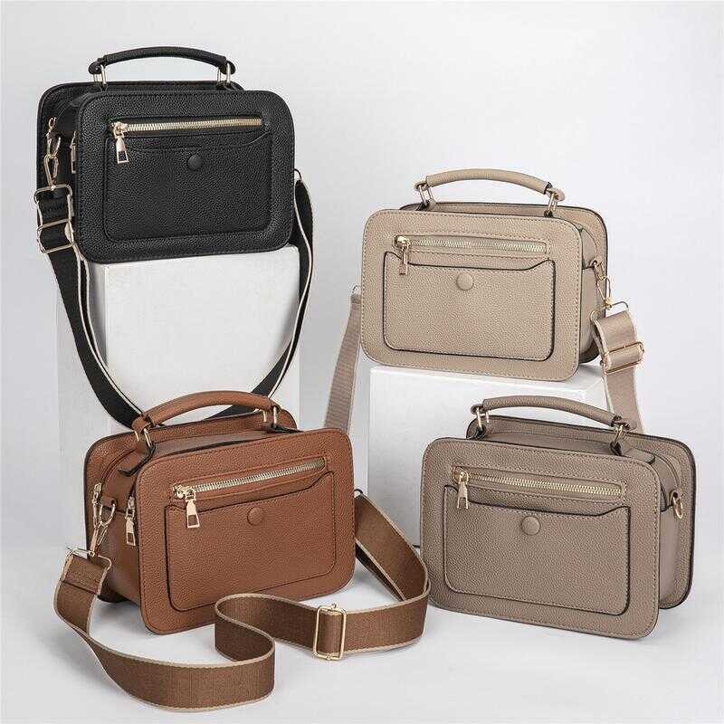 8MNY-CP089 Women Small Apricot Crossbody Multi Compartment Vintage Feel Rectangular Shape