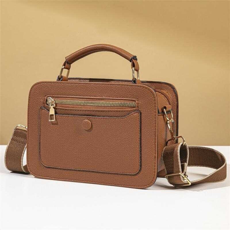 8MNY-CP089 Women Small Apricot Crossbody Multi Compartment Vintage Feel Rectangular Shape