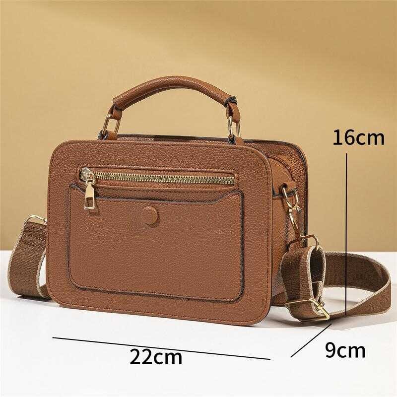 8MNY-CP089 Women Small Apricot Crossbody Multi Compartment Vintage Feel Rectangular Shape