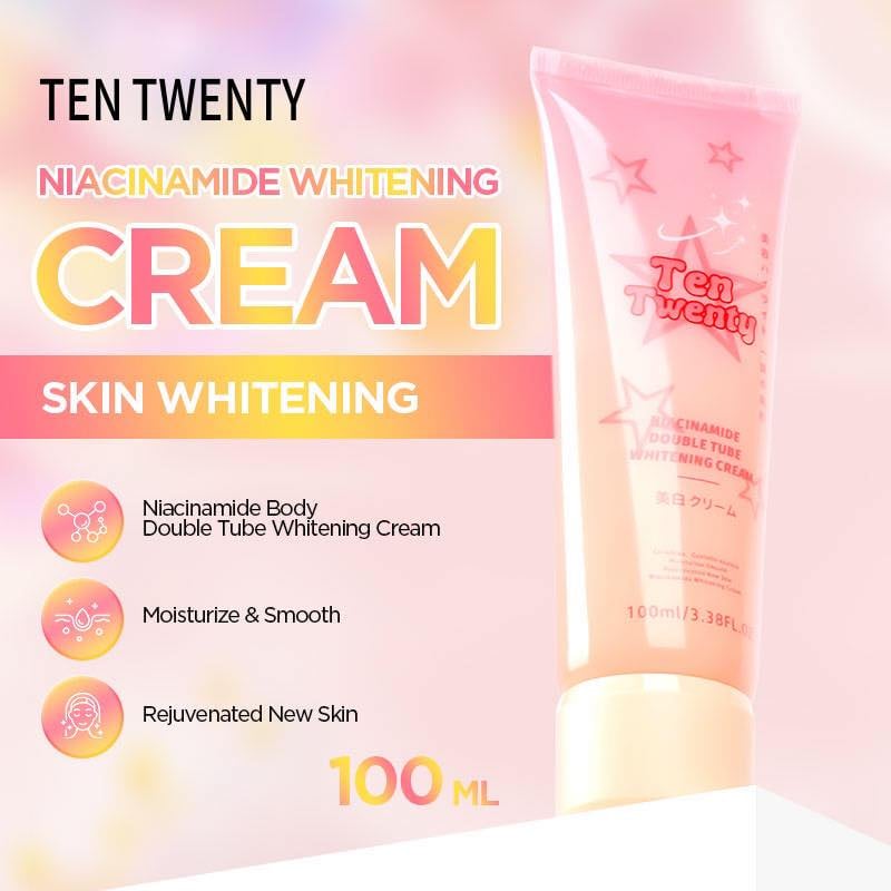 TEN TWENTY Niacinamide Double Tube Whitening Cream Brightening Body Care Lotion Instant Glow 100ML