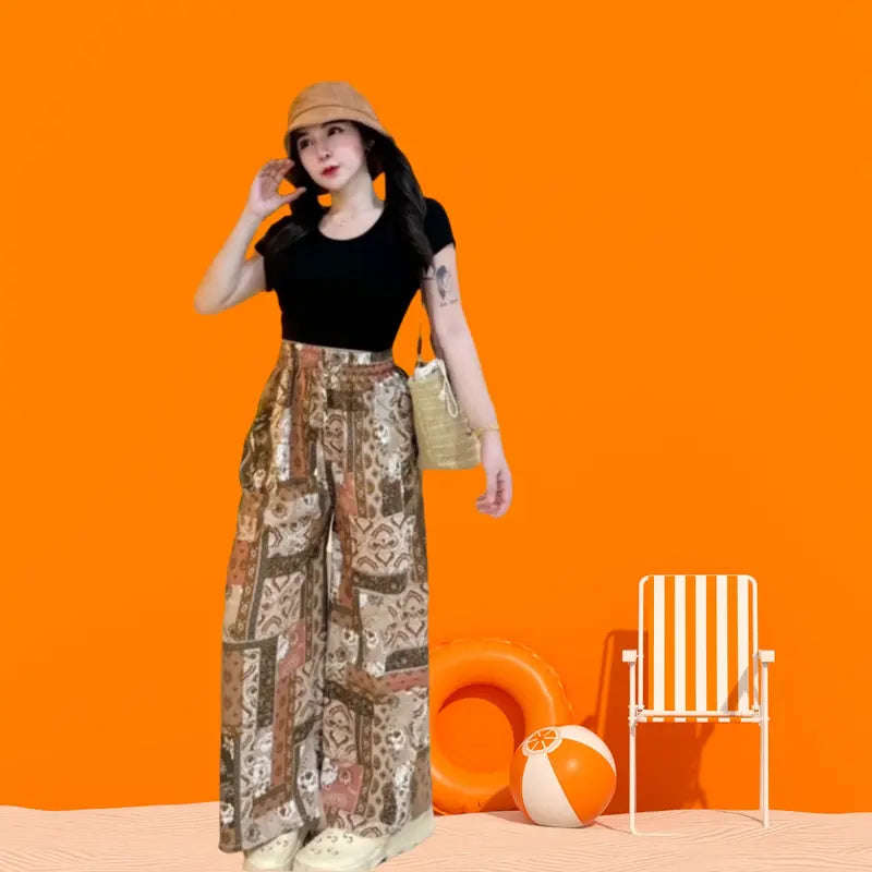 Bohemian Style Floral Pattern Maluwag Na Pantalon for Women Elegant Stylish Perfect for Vacations Beach Outings Comfortable Fit
