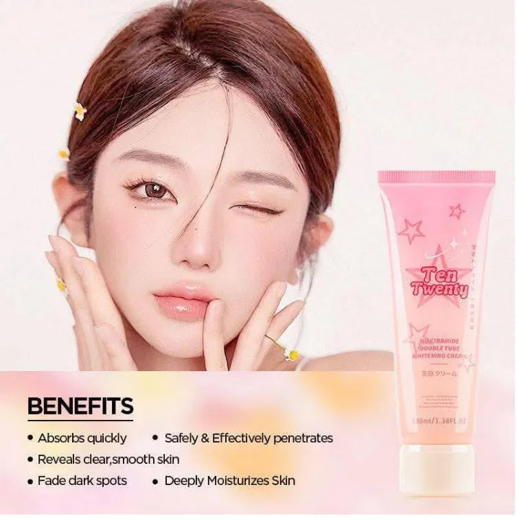 TEN TWENTY Niacinamide Double Tube Whitening Cream Brightening Body Care Lotion Instant Glow 100ML