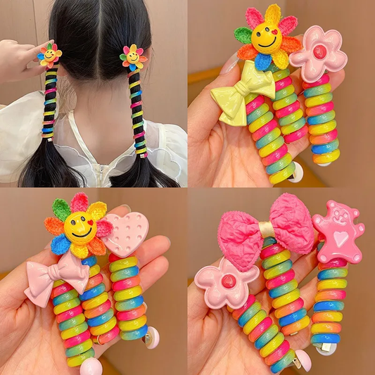 Best Seller! Korean Kids Flowers Rainbow Telephone Wire Hair Tie