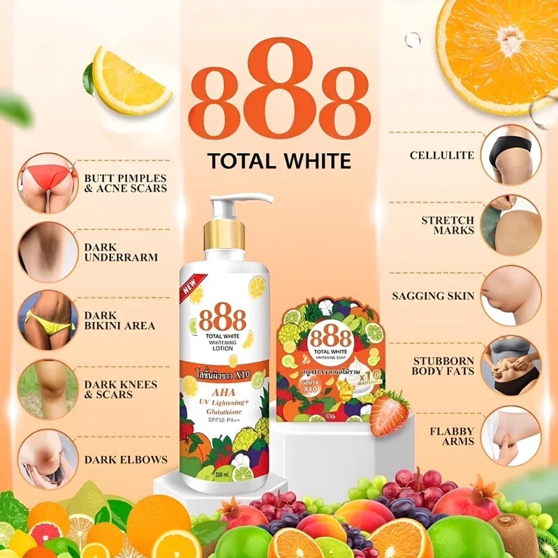 AUTHENTIC FROM THAILAND! 888 TOTAL WHITE WHITENING LOTION (UV Lightening and Glutathione)