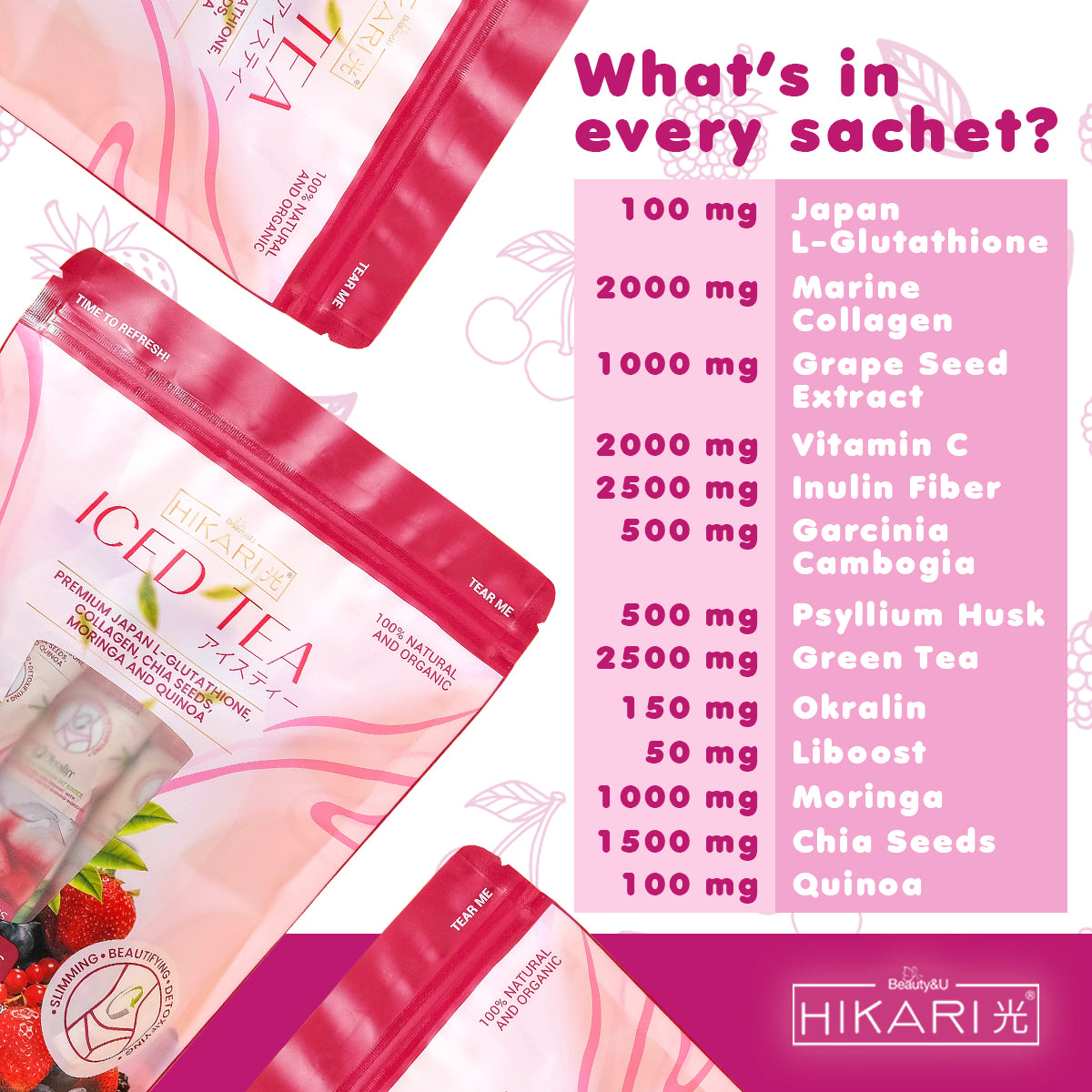 Hikari Drinks Tatlong Kulay Coffee Iced Tea Strawberry Mocha Mixed Berries Slimming Okralin Berry