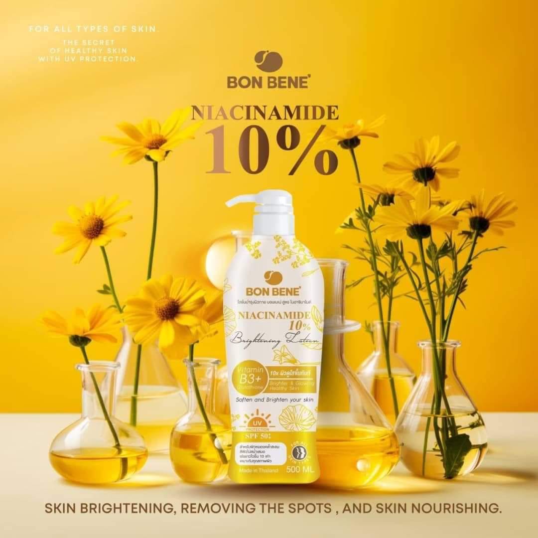 Bon Bene 10% Niacinamide Brightening Lotion with Vitamin B3, Glutathione & UV Protection | 500mL