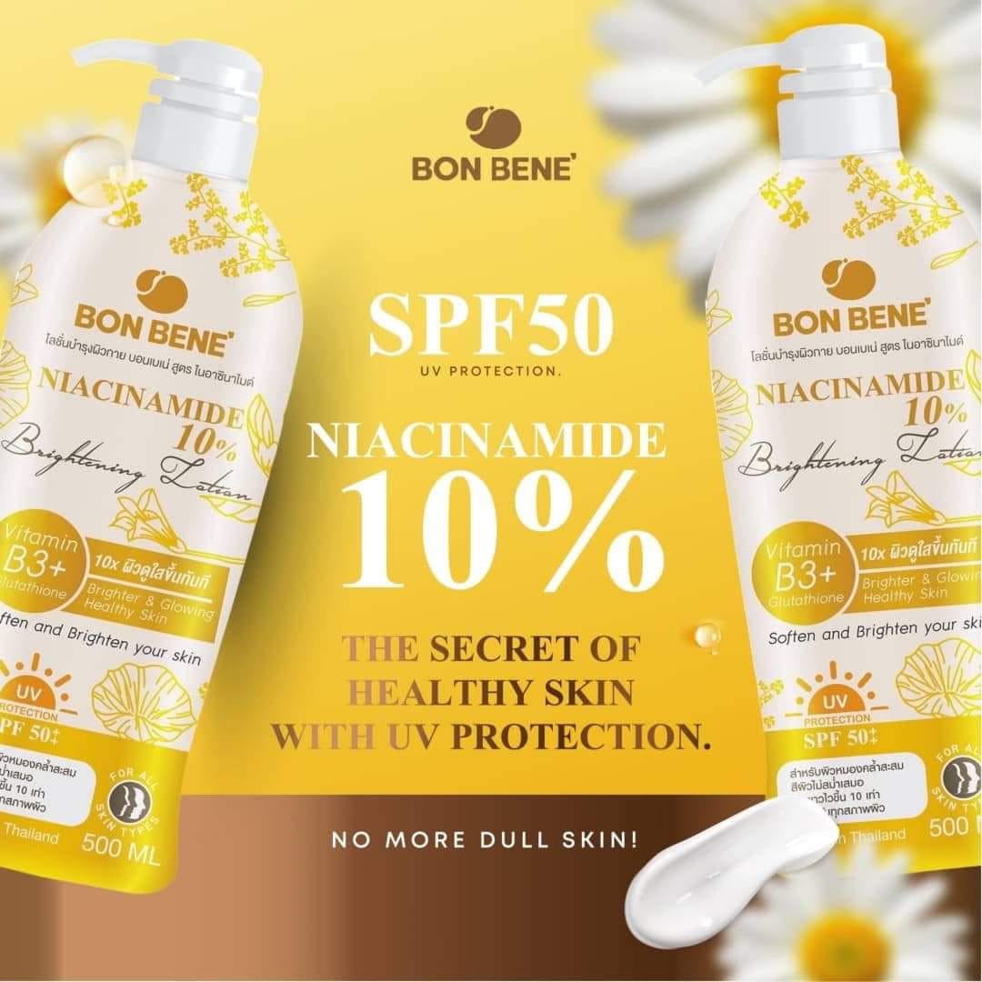 Bon Bene 10% Niacinamide Brightening Lotion with Vitamin B3, Glutathione & UV Protection | 500mL