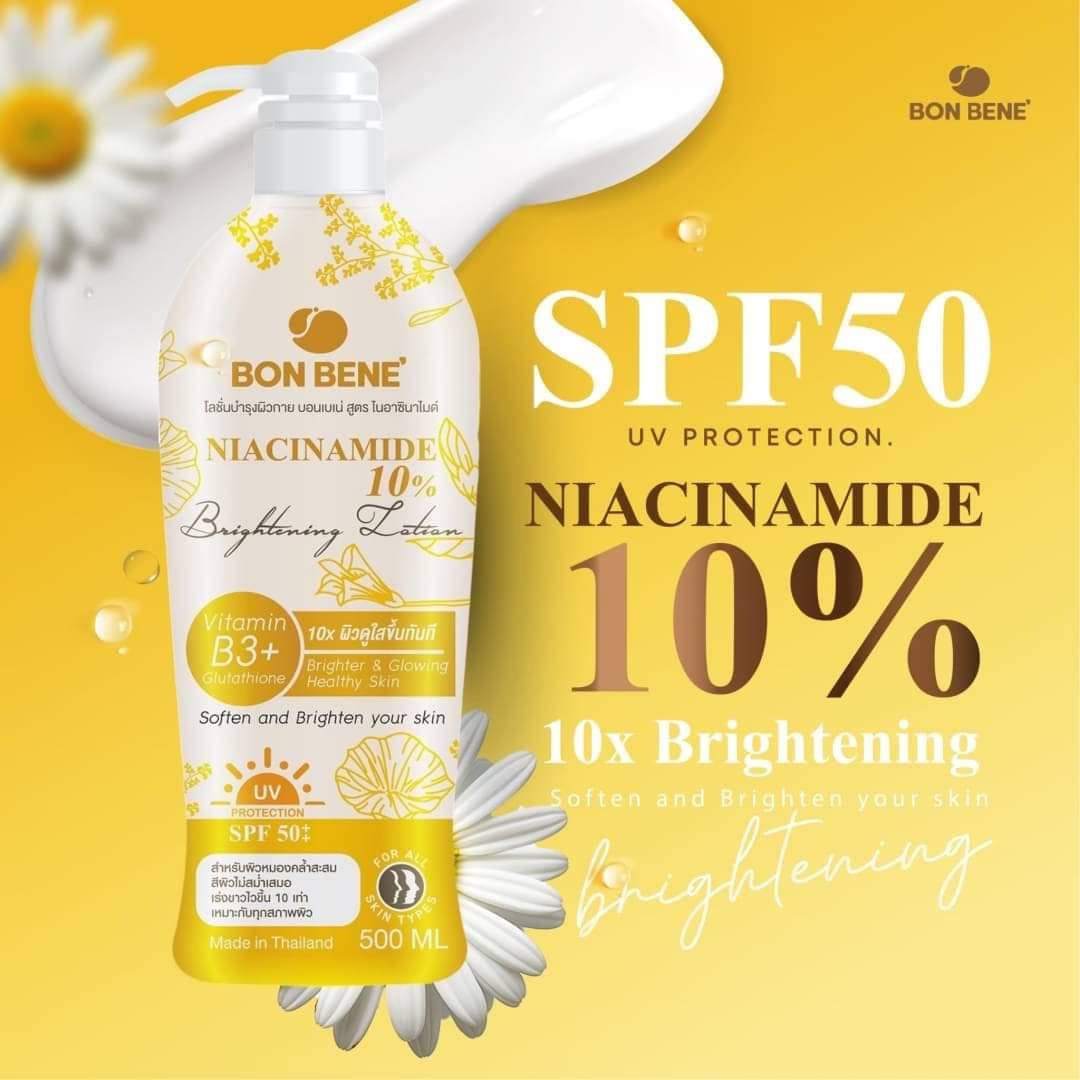 Bon Bene 10% Niacinamide Brightening Lotion with Vitamin B3, Glutathione & UV Protection | 500mL