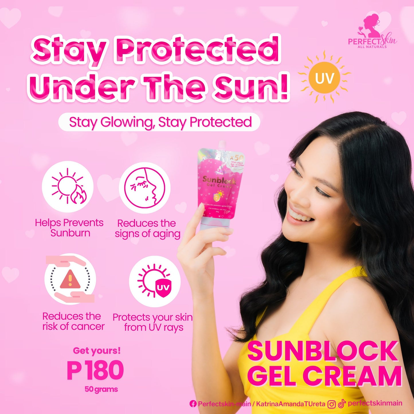 Perfect Skin- All Naturals- Sunblock Gel Cream SPF45 | 50g and 15g