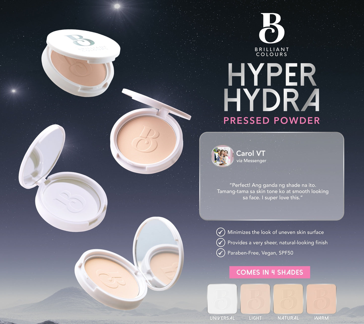 Brilliant Skin - Brilliant Colours Hyper Hydra Pressed Powder with Spf 50 | 4 SHADES