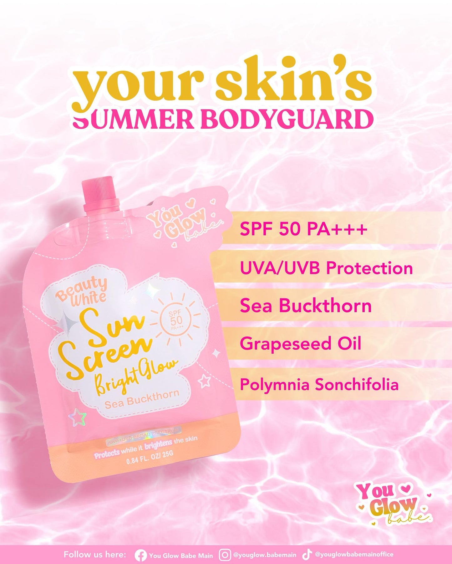 You Glow Babe Beauty White Bright Glow with Sea Buckthorn Sunscreen SPF 50 PA+++