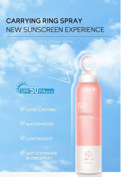 GLO21 SPF50+PA+++ Waterproof UV Protection High Power Sunscreen Spray