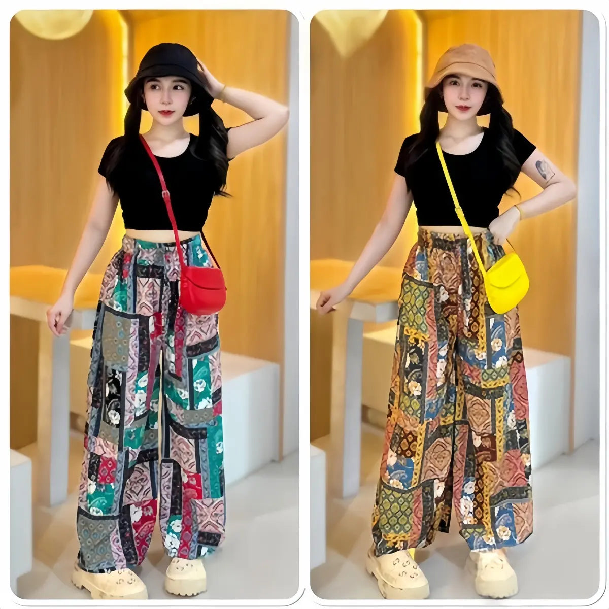 Bohemian Style Floral Pattern Maluwag Na Pantalon for Women Elegant Stylish Perfect for Vacations Beach Outings Comfortable Fit