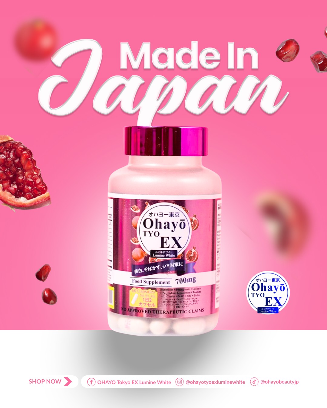 Ohayo TYO EX Lumine White Glutathione 60 Capsules Original From Japan