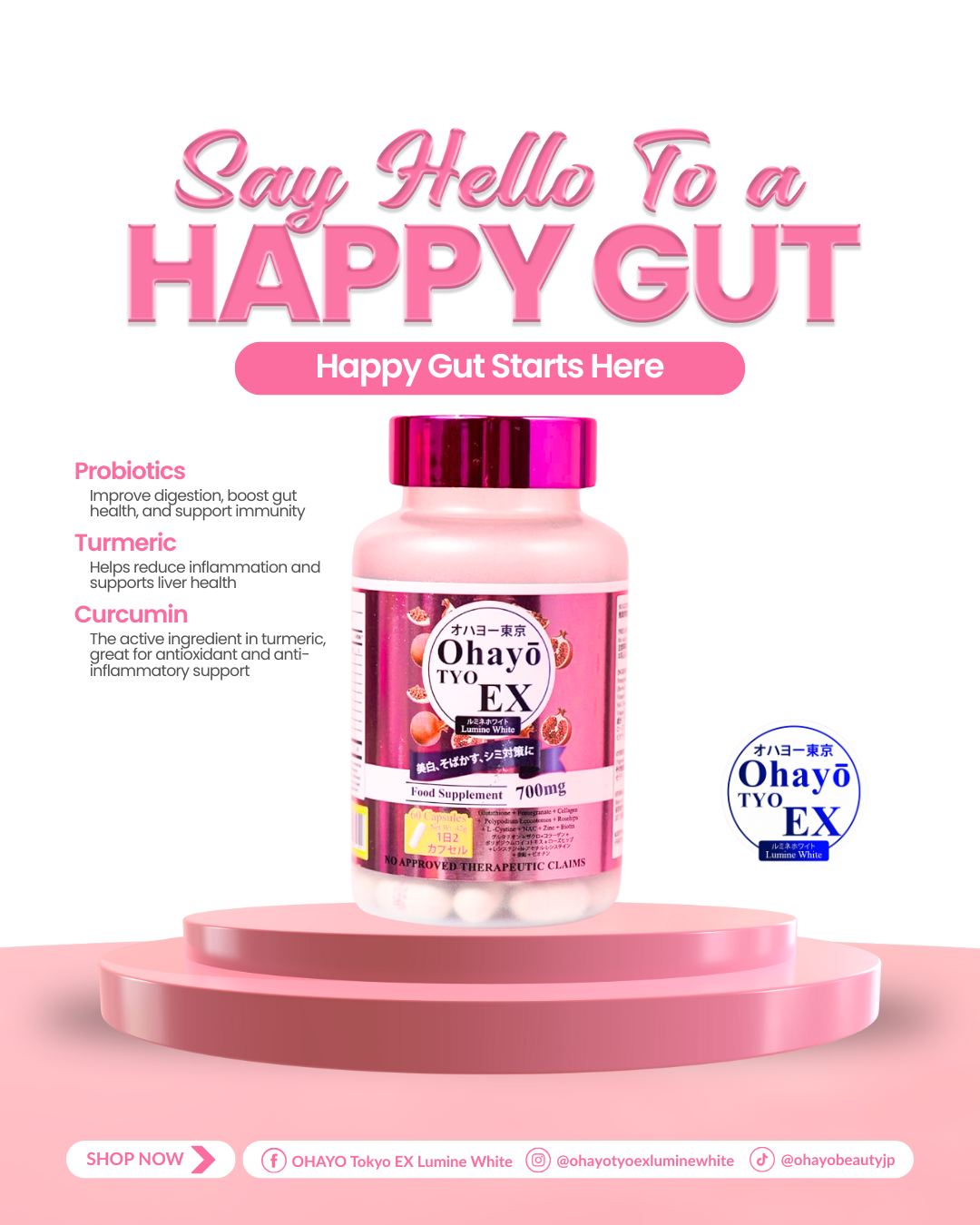 Ohayo TYO EX Lumine White Glutathione 60 Capsules Original From Japan