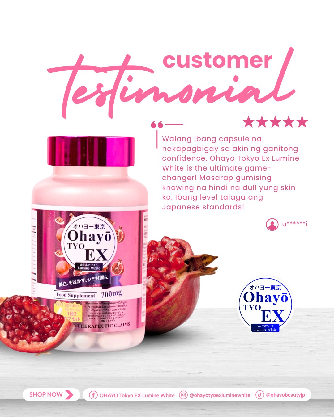 Ohayo TYO EX Lumine White Glutathione 60 Capsules Original From Japan
