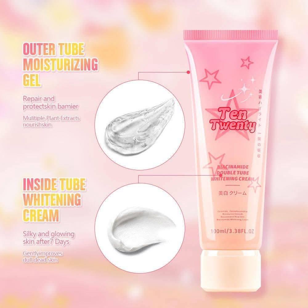 TEN TWENTY Niacinamide Double Tube Whitening Cream Brightening Body Care Lotion Instant Glow 100ML