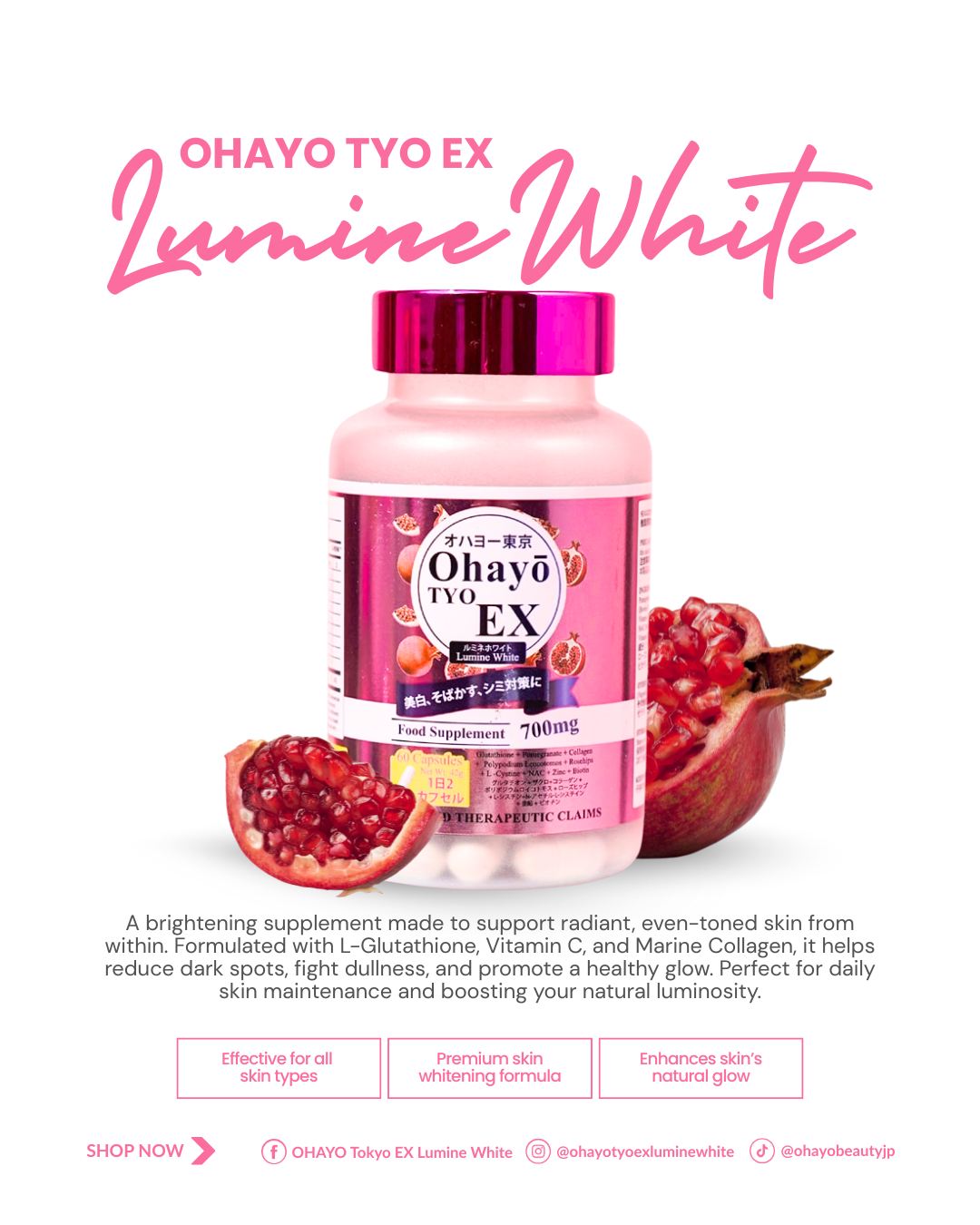 Ohayo TYO EX Lumine White Glutathione 60 Capsules Original From Japan