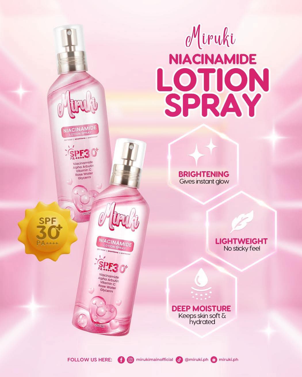 Miruki Niacinamide Lotion Spray, Deep Moist, Brightening, Lightweight, with SPF 30 PA++++