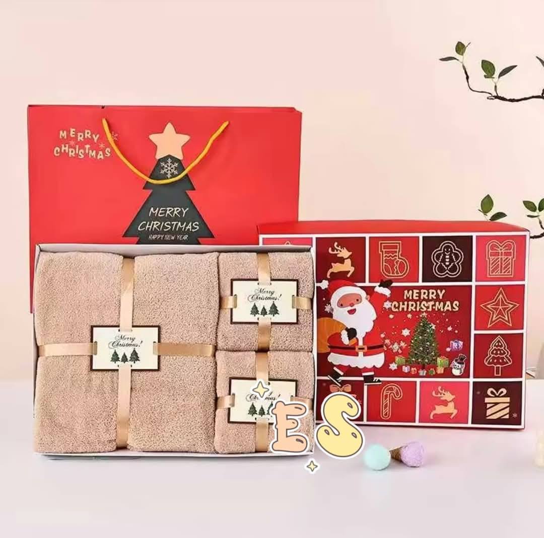 Trending Now! Christmas 3 in 1 Gift Set Bath Towel With Box and Paper Bag