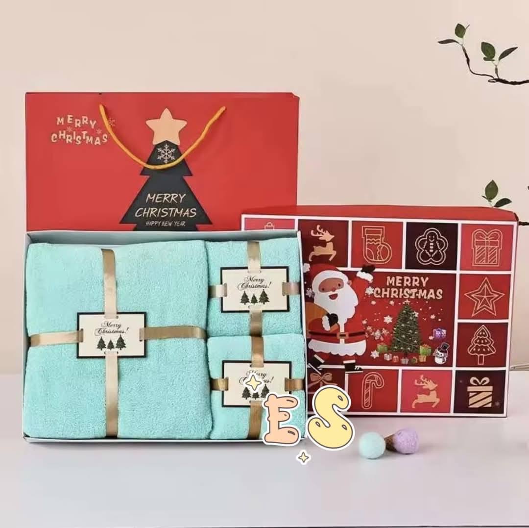 Trending Now! Christmas 3 in 1 Gift Set Bath Towel With Box and Paper Bag