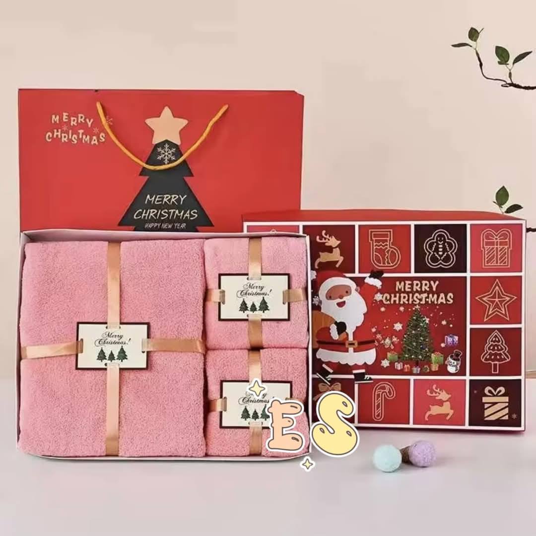 Trending Now! Christmas 3 in 1 Gift Set Bath Towel With Box and Paper Bag