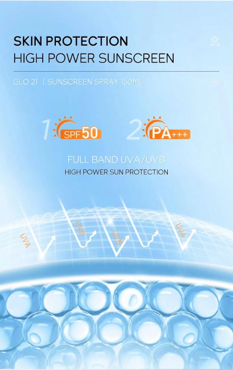 GLO21 SPF50+PA+++ Waterproof UV Protection High Power Sunscreen Spray