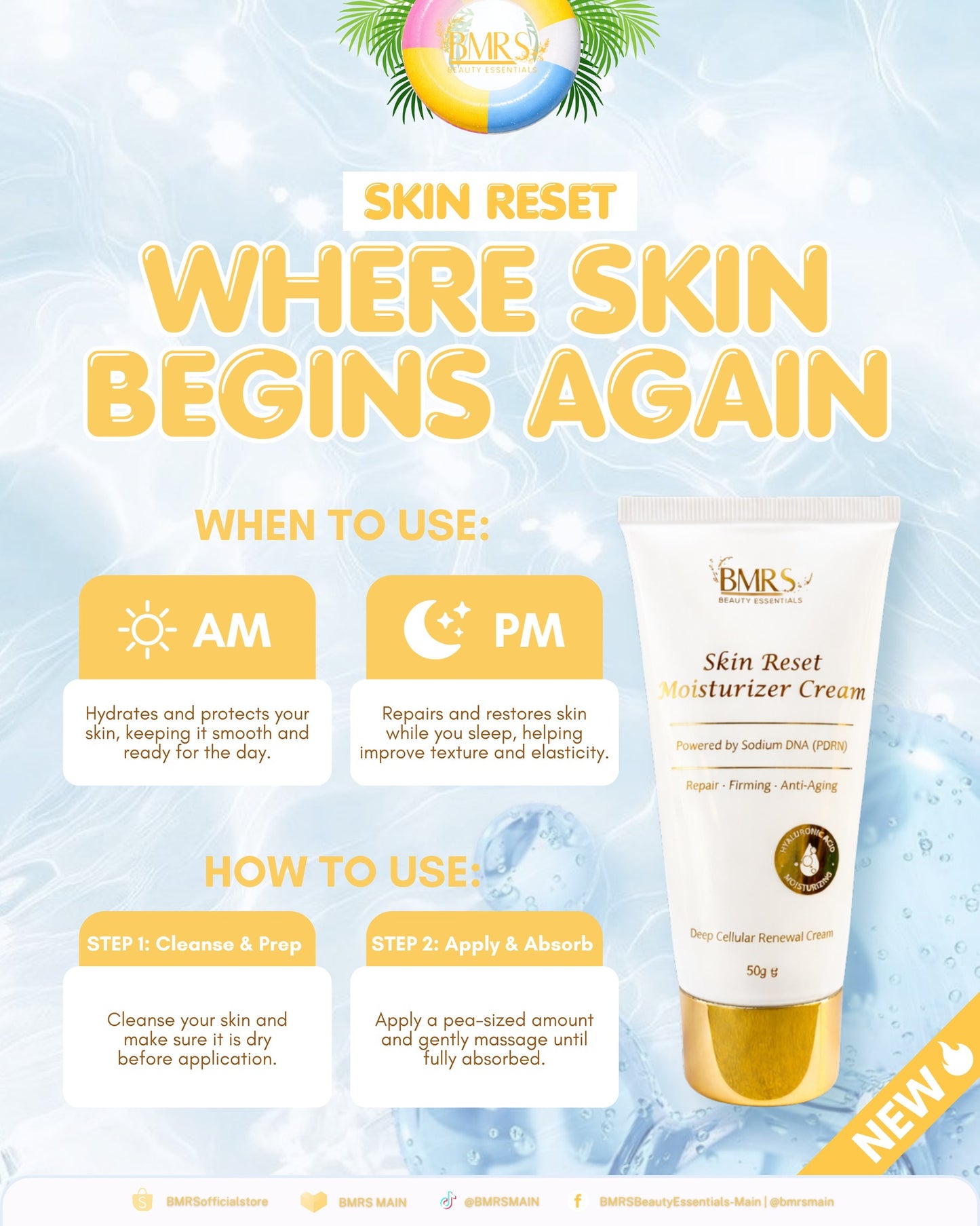 BMRS ( PDRN ) Skin Reset Moisturizing Cream is an Advance Repair Cream Skin Feel Smoother and Firmer