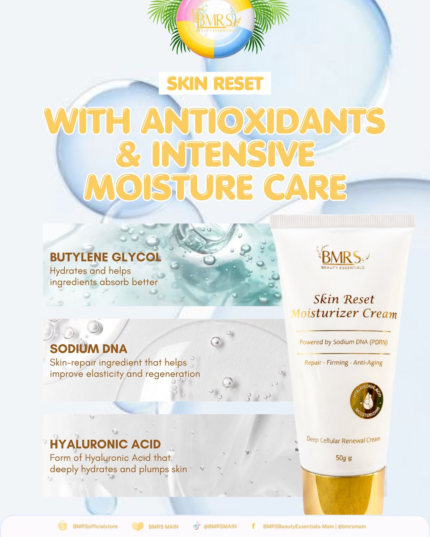 BMRS ( PDRN ) Skin Reset Moisturizing Cream is an Advance Repair Cream Skin Feel Smoother and Firmer