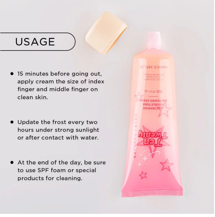 TEN TWENTY Niacinamide Double Tube Whitening Cream Brightening Body Care Lotion Instant Glow 100ML