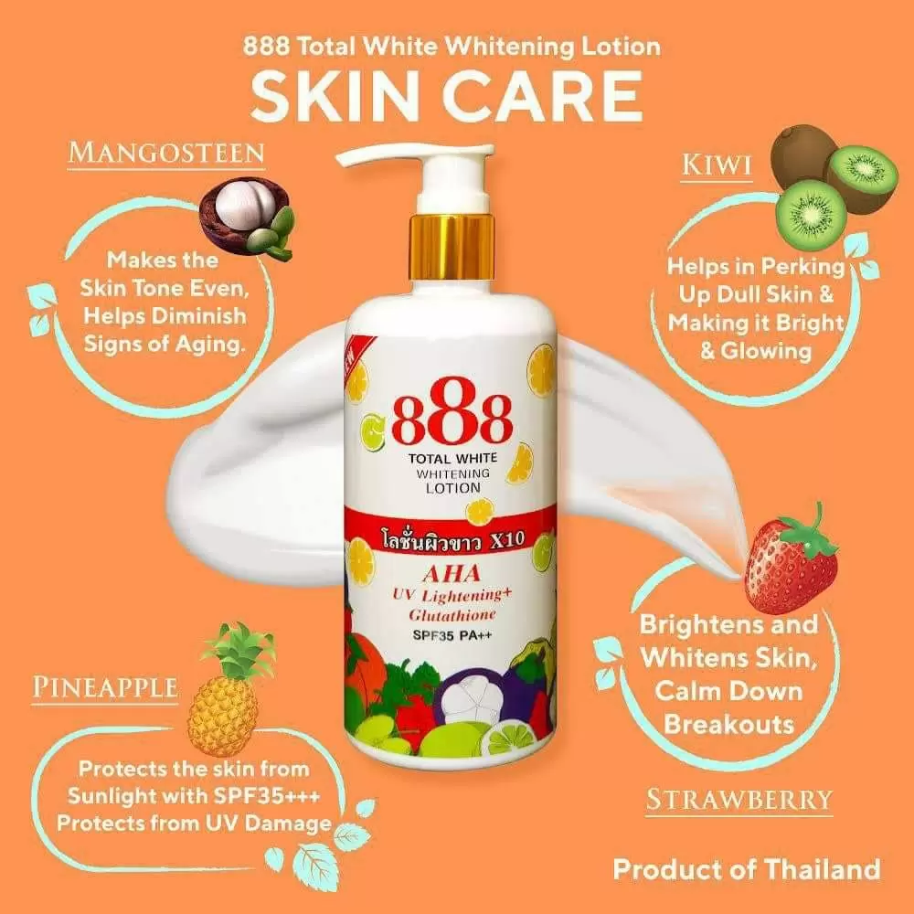 AUTHENTIC FROM THAILAND! 888 TOTAL WHITE WHITENING LOTION (UV Lightening and Glutathione)