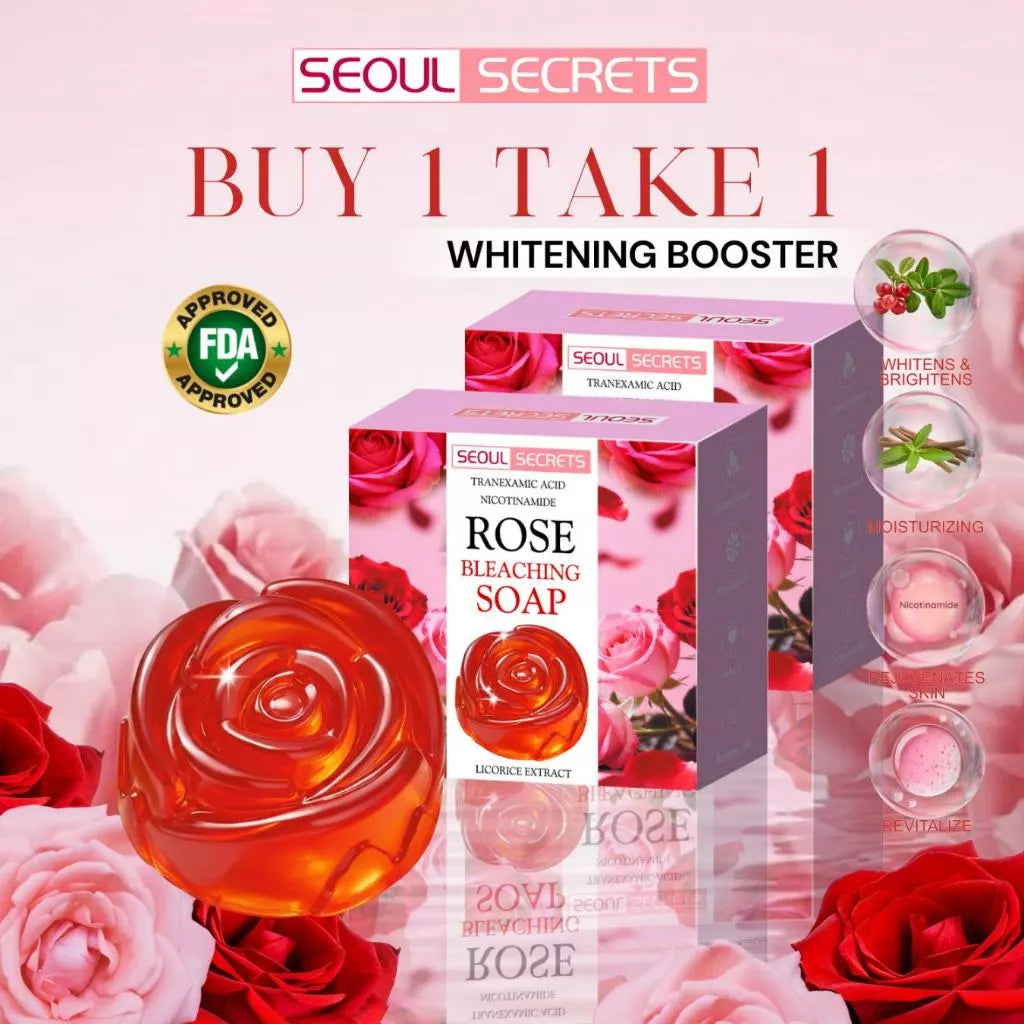 B1T1 ROSE Bleaching Soap FDA Approved with Whitening Booster Tranexamic Acid & Licorice Extract for