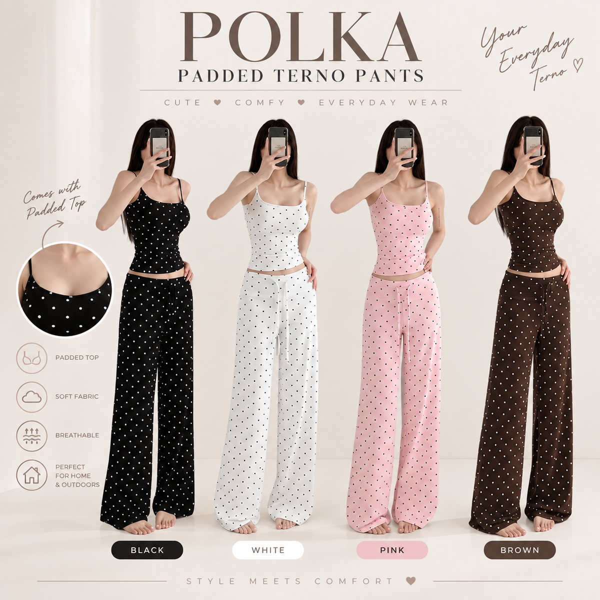 Trending Now! Isabella Polka Padded Terno Pants for Women